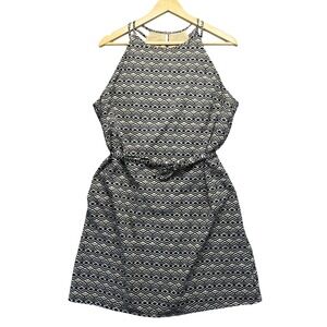 Banana Republic Halter Dress Geometric Print Boho Mini Large‎ Dark Blue Beige
